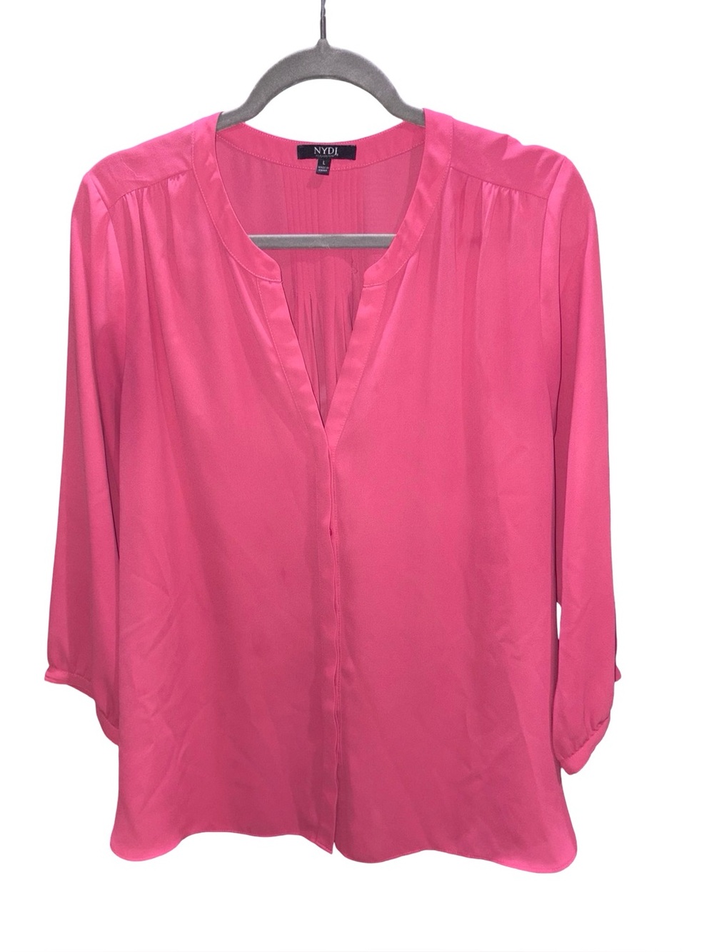 NYDJ Hot Pink Pleated Back Blouse Top Size Large 3/4 Sleeve Career Chic